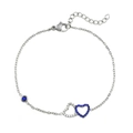 Pulsera de acero inoxidable plateada con dijes de corazones entrelazados de circonita - Estilo Doble Corazón (B0236S)