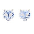 Tiger head enamel earrings in blue and white porcelain style with golden trim - Blue And White Tiger Head (Multicolor)