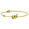 Pulsera de cadena dorada con diseño de rama de olivo y piedra de circón verde - Estilo Hoja (B0237G)