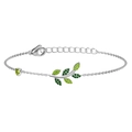 Pulsera de acero plateado con circonita en forma de hoja y gema verde de corazón - Estilo Hoja (B0237S)