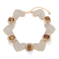 Collier ras du cou doré avec cœurs, gemmes ambrées et cristaux étincelants pavés - Or (Pierre Ambre)