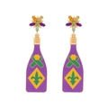 Pendientes de botella de flor de lis en esmalte violeta con flores de cristal de colores - Forma de Botella de Vino de Mardi Gras / Colorido