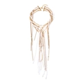 Multilayer faux pearl and rhinestone fringe necklace with gold-tone chains for women - Gold