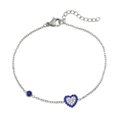 Pulsera de corazón en acero inoxidable plateado con circones azules y cierre de langosta - Estilo Corazón (B0238S)