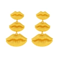 Grote vintage gouden oorbellen met drielaagse lippenhangers en verfijnde textuur - Goud