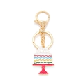 Colorful rainbow birthday cake keychain with Happy Birthday lettering on golden ring - Cake Style (KZ250101-0008) / Pink Rainbow