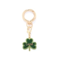 Golden keychain featuring a green clover pendant with rhinestones and LUCK engraving - Green + Gold Letter