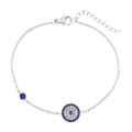 Detalle de la pulsera de ojo turco con cristales azules y cierre de mosquetón ajustable - Estilo de Ojo del Diablo Redondo (B0239S)