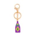 Creative Mardi Gras enamel wine bottle keychain with Fleur-de-lis pattern and gold finish - Wine Bottle