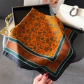 Silk-feel square scarf with bright orange paisley print and geometric borders for women - 70*70cm / Exotic Orange Paisley (FJ935-2)