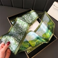 Close-up of artistic ink painting silk scarf in premium green gift box with stylish props - Van Gogh Style Oil Painting (LE24-1) / Green