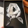 Elegant white faux silk neckerchief featuring a black cross pattern and geometric borders - Herringbone White