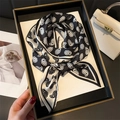 Elegant paisley double-layered silk scarf in gift box with black and white satin finish - 147x14cm / Black