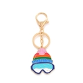 Portachiavi con berretto arcobaleno e occhiali da sci blu con chiusura dorata su sfondo bianco - Ciondolo Berretto Maschera da Sci (KZ250113-0020) / Arcobaleno (A)