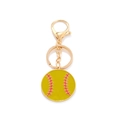 Llavero de béisbol de esmalte con cierre de langosta dorado y costuras rojas sobre amarillo - Estilo de Béisbol (KZ250101-0015)