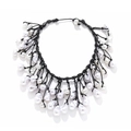 Handmade Baroque pearl knotted necklace featuring bohemian fringe and black cord layers - Multicolor