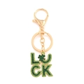Portachiavi LUCK in oro con strass verdi e ciondolo a forma di quadrifoglio portafortuna - Oro con Stile LUCK Verde (A)