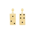 Detailed view of gold-tone domino drop earrings with black rhinestone accents on white background - Black Rhinestone