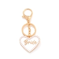 Portachiavi Bride a cuore dorato con smalto bianco e perle per regali di nozze - Bianco