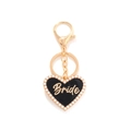 Portachiavi a cuore dorato con scritta Bride in smalto nero e bordo di perle bianche - Nero