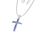 Collier croix en acier titane argenté serti de pierres précieuses bleu foncé - Style Zircon Bleu Argenté (N0252S-2)