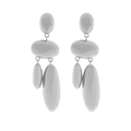 Silver hammered metal tiered pebble earrings with geometric long dangle design - Silver