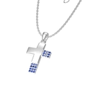 Collana con pendente a croce in acciaio titanio argento e zirconi blu pavé - Stile Zircone Blu Argento (N0253S-2)