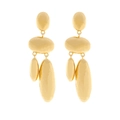 Exaggerated geometric hammered gold alloy long drop earrings with oval pendant links - Gold