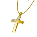 Collana con ciondolo a croce dorata in titanio con diamanti pavé e finitura lucida - Stile Oro (N0254G)