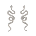 Elegant silver snake earrings with textured scales and long twisted drop design - Silver