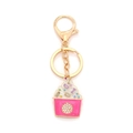 Llavero de cupcake en esmalte rosa con pedrería de colores y cierre dorado - Estilo Cupcake Rosa (KZ250304-0055)