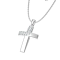 Collana con pendente a croce in acciaio al titanio argento lucido e strass brillanti - Stile Argento (N0254S)