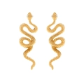 Textured gold snake earrings with rhinestone eyes in a minimalist curved drop design - Gold