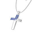 Collana in acciaio al titanio argento con croce e zirconi blu incastonati - Stile Zircone Blu Argento (N0254S-2)