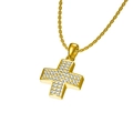 Collana con croce dorata con pavé di cristalli e catena a maglie classiche - Stile Oro (N0255G)