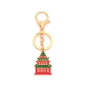 Portachiavi pendente torre in smalto rosso e verde con anello metallico dorato - Stile Pagoda Cinese (KZ25034-0054)