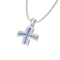 Collana a croce in titanio argento con cristalli blu e bianchi su sfondo bianco - Stile Zircone Blu Argento (N0255S-2)