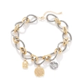 Retro mixed metal chunky chain necklace with coin pendants and lobster clasp - Gold/Silver Mixed