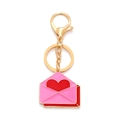 Portachiavi a busta con cuore dorato e ciondoli in smalto rosa per accessori regalo - Busta Rosa Cuore (A)