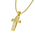 Collana con croce in acciaio al titanio dorato e micro-zirconi bianchi incastonati - Stile Oro (N0256G)