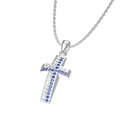 Collana a croce in acciaio al titanio con intarsio di zirconi blu e bianchi - Stile Zircone Blu Argento (N0256S-2)