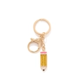 Porte-clés crayon doré avec strass jaunes et émail rose, idéal pour les sacs de l'école - Design de Crayon (A)