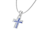 Collana con pendente a croce in argento con cristalli blu e bianchi luccicanti - Stile Zircone Blu Argento (N0257S-2)