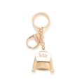 Elegant gold bridal gown keychain with white enamel Bride text and pearl details - White Gown Style (KZ250314-0066)