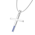 Collana con croce in titanio argento con cinque pietre di zirconia blu intarsiate - Stile Zircone Blu Argento (N0258S-2)