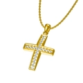 Lussuosa collana a croce in acciaio al titanio dorato con intarsio in zirconi lucidi - Stile Oro (N0259G)
