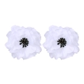 Boucles d'oreilles bohèmes fleurs en tissu blanc superposé avec centre en cristal - Fleur Blanche Avec Coeur Noir (A)