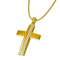 Collana con pendente a croce in acciaio al titanio dorato e zirconi bianchi brillanti - Stile Oro (N0260G)