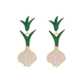Creative white garlic enamel dangle earrings with green stem and golden alloy finish - Multicolor (Garlic Style)