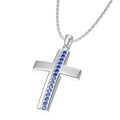 Collana con ciondolo a croce argento con zaffiri blu incastonati e catena a maglie - Stile Zircone Blu Argento (N0260S-2)